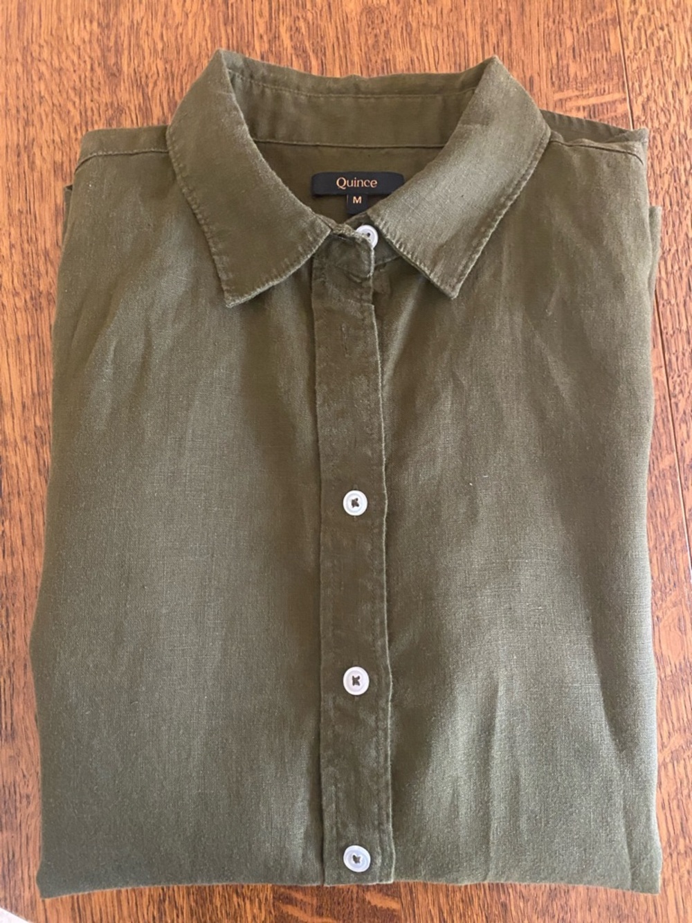 Quince linen button up shirt, olive green